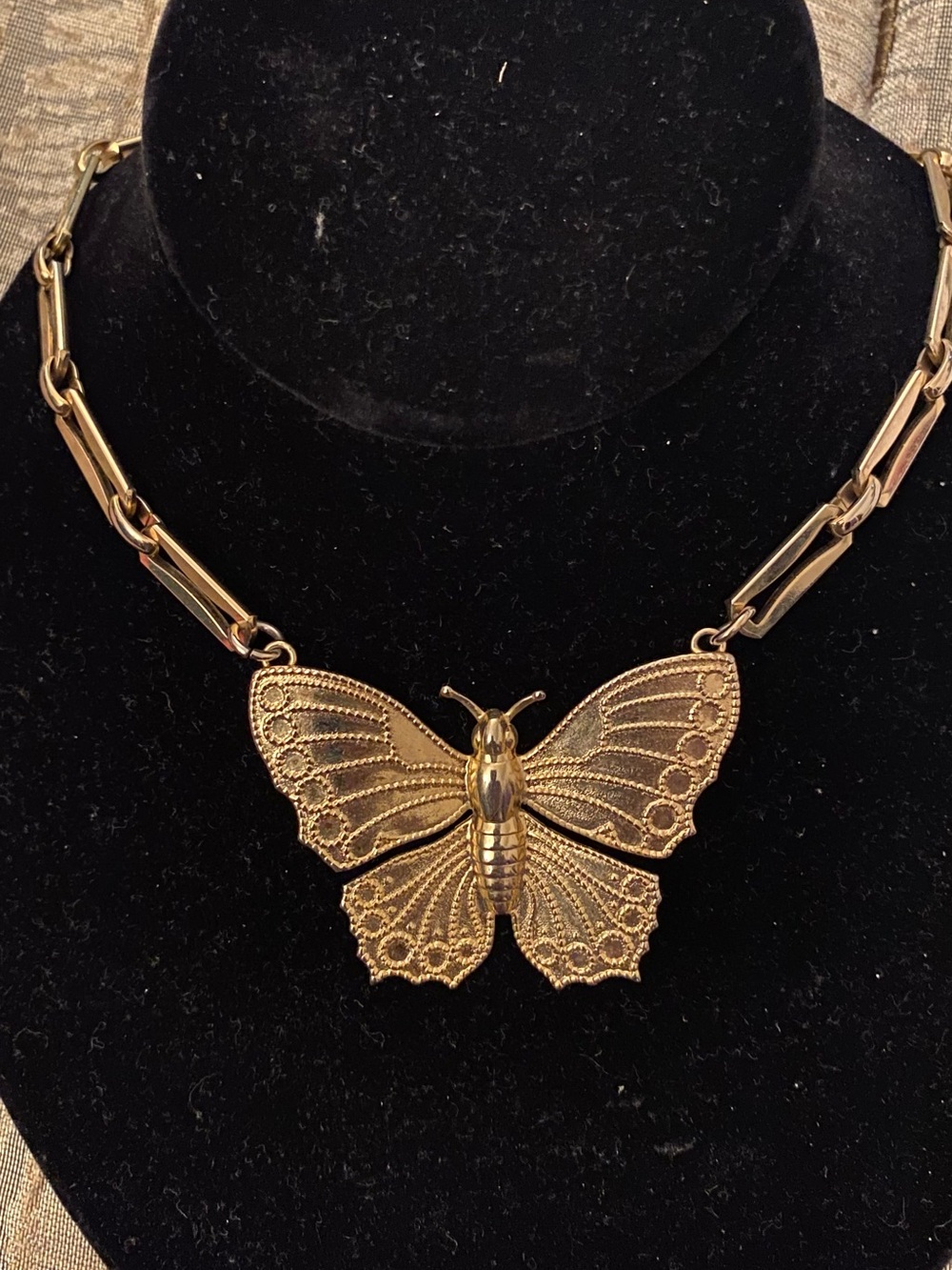 Gold Butterfly Statement Necklace with Bold Paperclip Link Chain Pendant